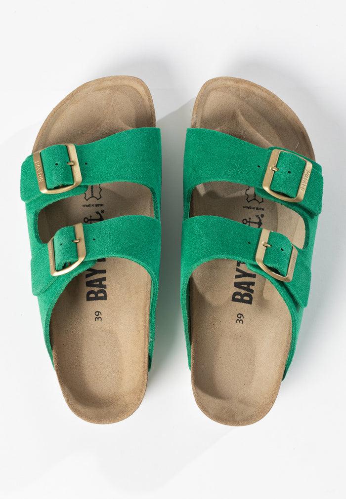 Bayton Sandales 2 Brides Atlas Vert En Cuir Suédé Bayton Femme