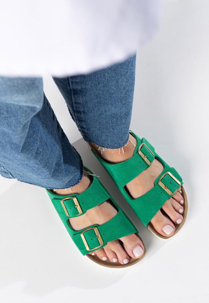 bayton Sandales 2 Brides Atlas Vert en Cuir Suédé Bayton femme