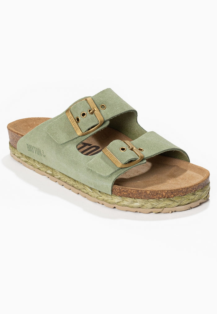 Bayton Sandales 2 Brides Atlas Vert En Cuir Suédé Bayton Femme
