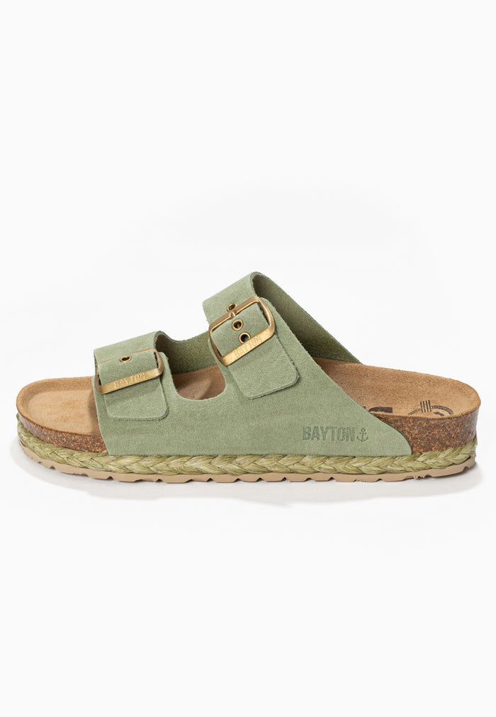 Bayton Sandales 2 Brides Atlas Vert En Cuir Suédé Bayton Femme