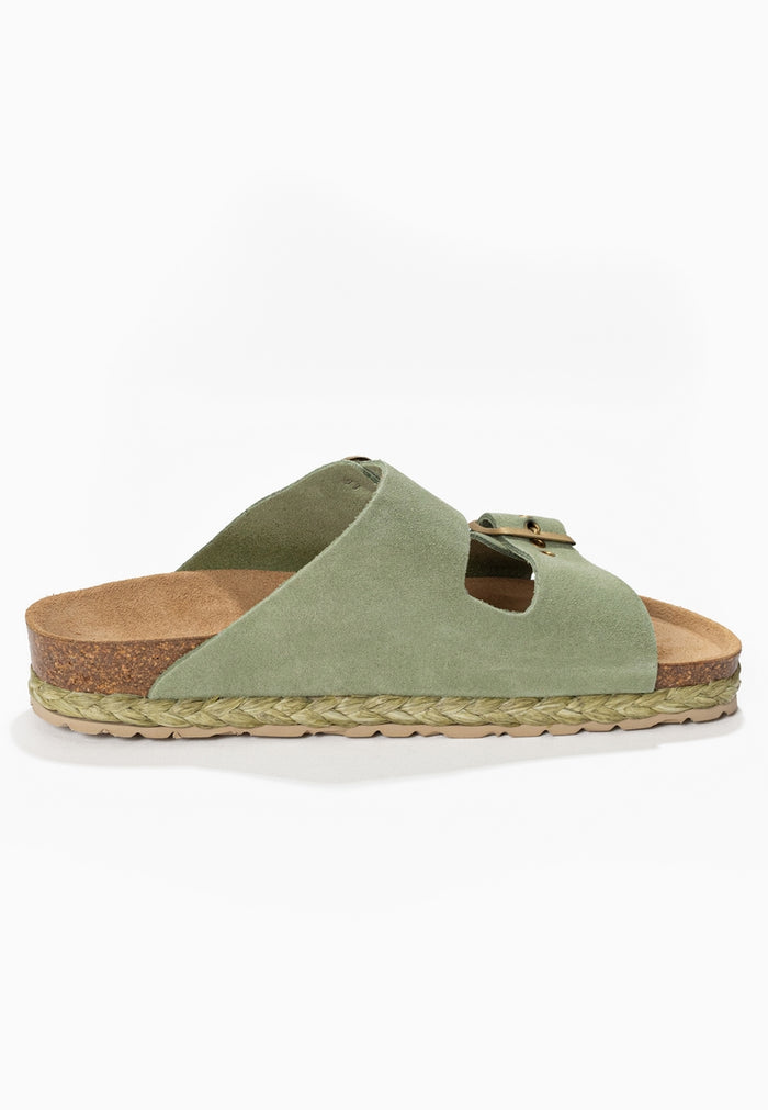 Bayton Sandales 2 Brides Atlas Vert En Cuir Suédé Bayton Femme