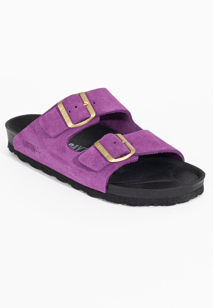Bayton Sandales 2 Brides Atlas Violet En Cuir Suédé Bayton Femme