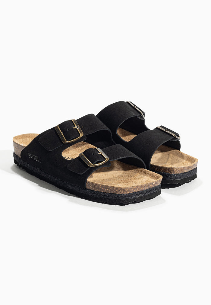 Bayton Sandales 2 Brides Benalla Noir En Cuir Suédé Bayton Femme