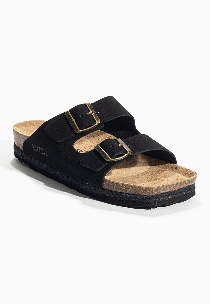 Bayton Sandales 2 Brides Benalla Noir En Cuir Suédé Bayton Femme