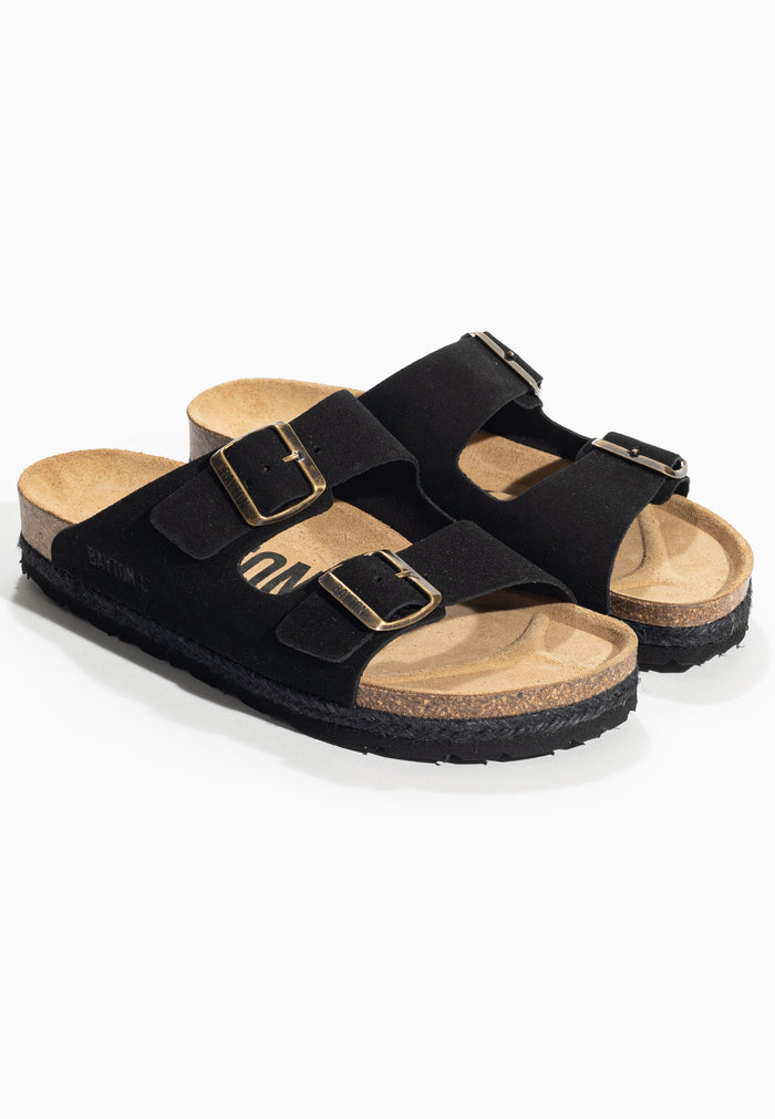 Bayton Sandales 2 Brides Benalla Noir En Cuir Suédé Bayton Femme