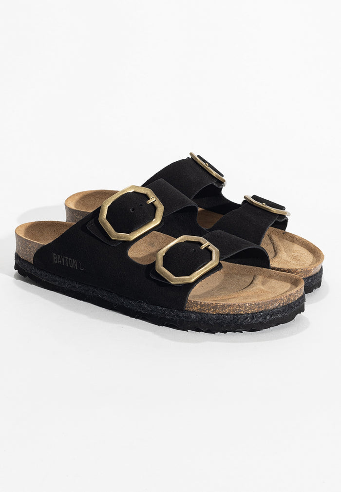 Bayton Sandales 2 Brides Benalla Noir En Cuir Suédé Bayton Femme