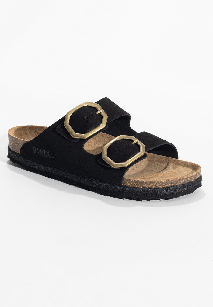 Bayton Sandales 2 Brides Benalla Noir En Cuir Suédé Bayton Femme