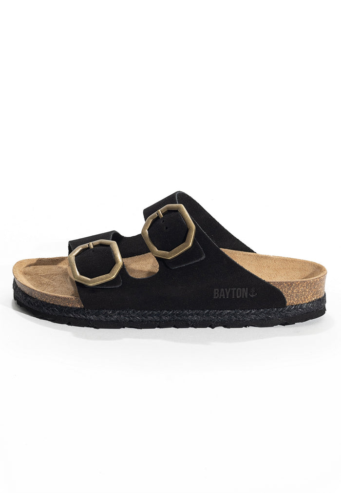 Bayton Sandales 2 Brides Benalla Noir En Cuir Suédé Bayton Femme