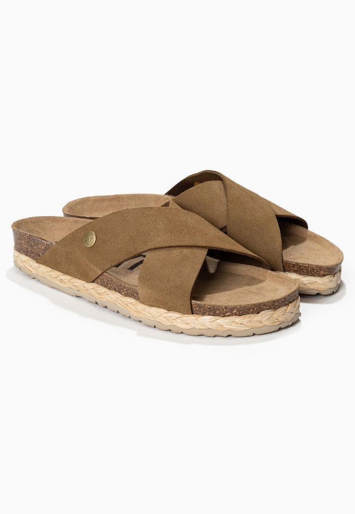 Bayton Sandales 2 Brides Burgos Camel En Cuir Suédé Bayton Femme