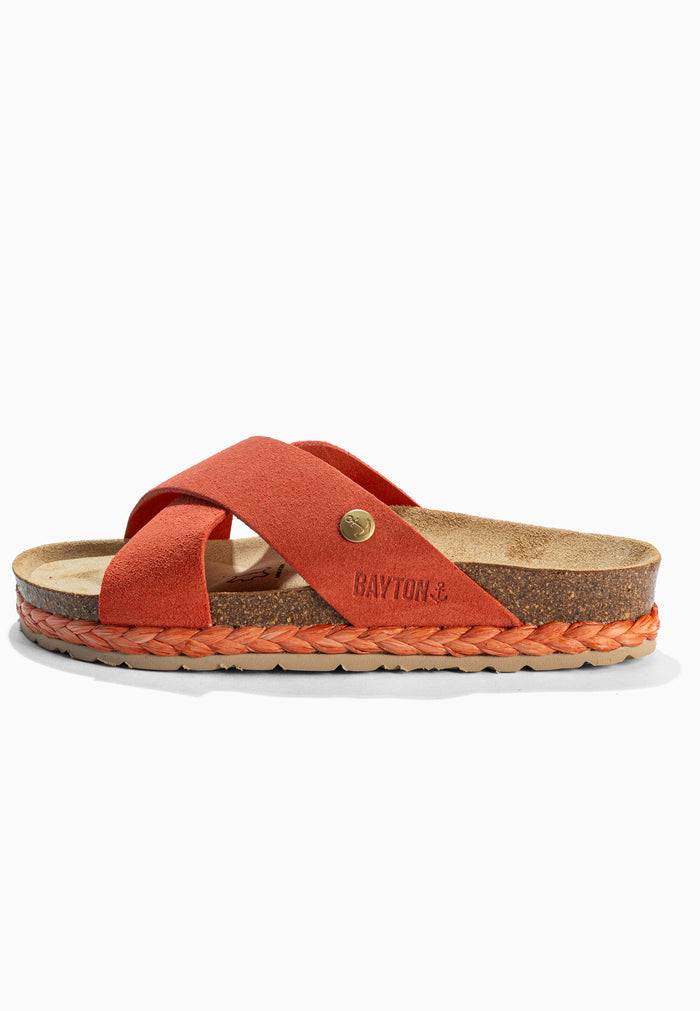 Bayton Sandales 2 Brides Burgos Corail En Cuir Suédé Bayton Femme