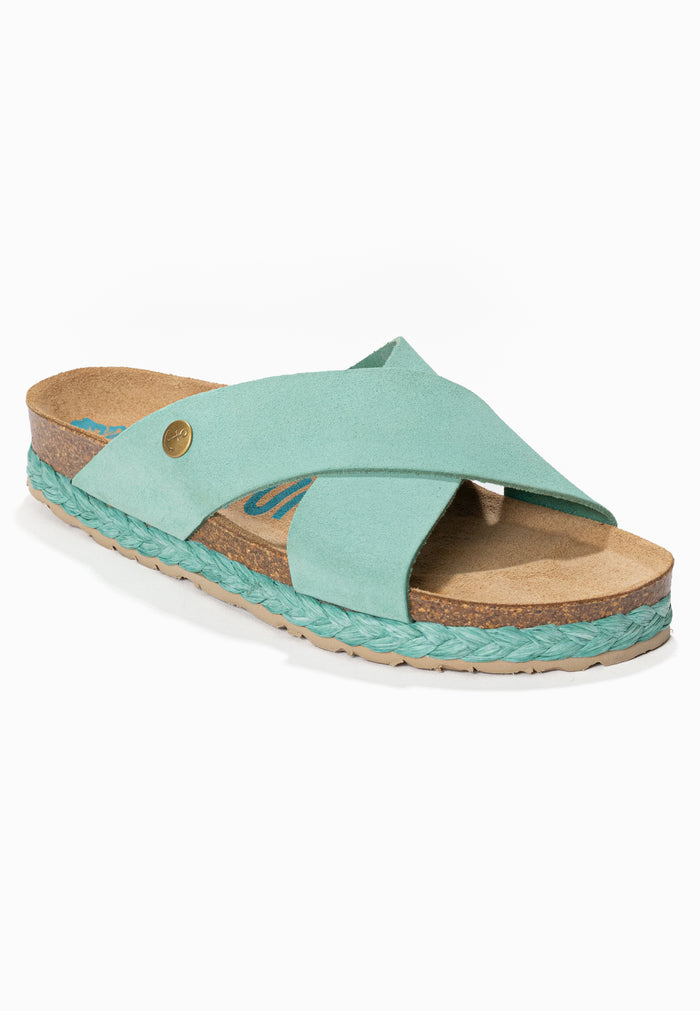 Bayton Sandales 2 Brides Burgos Turquoise En Cuir Suédé Bayton Femme