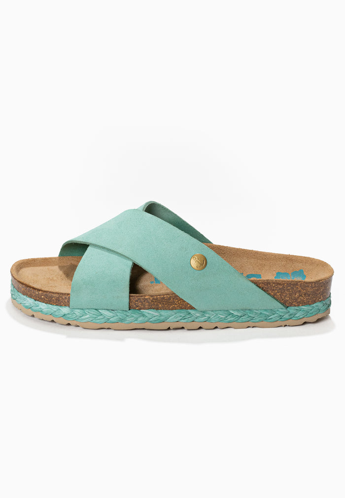 Bayton Sandales 2 Brides Burgos Turquoise En Cuir Suédé Bayton Femme