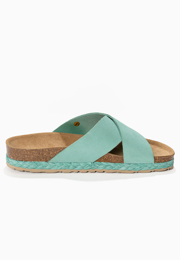 Bayton Sandales 2 Brides Burgos Turquoise En Cuir Suédé Bayton Femme