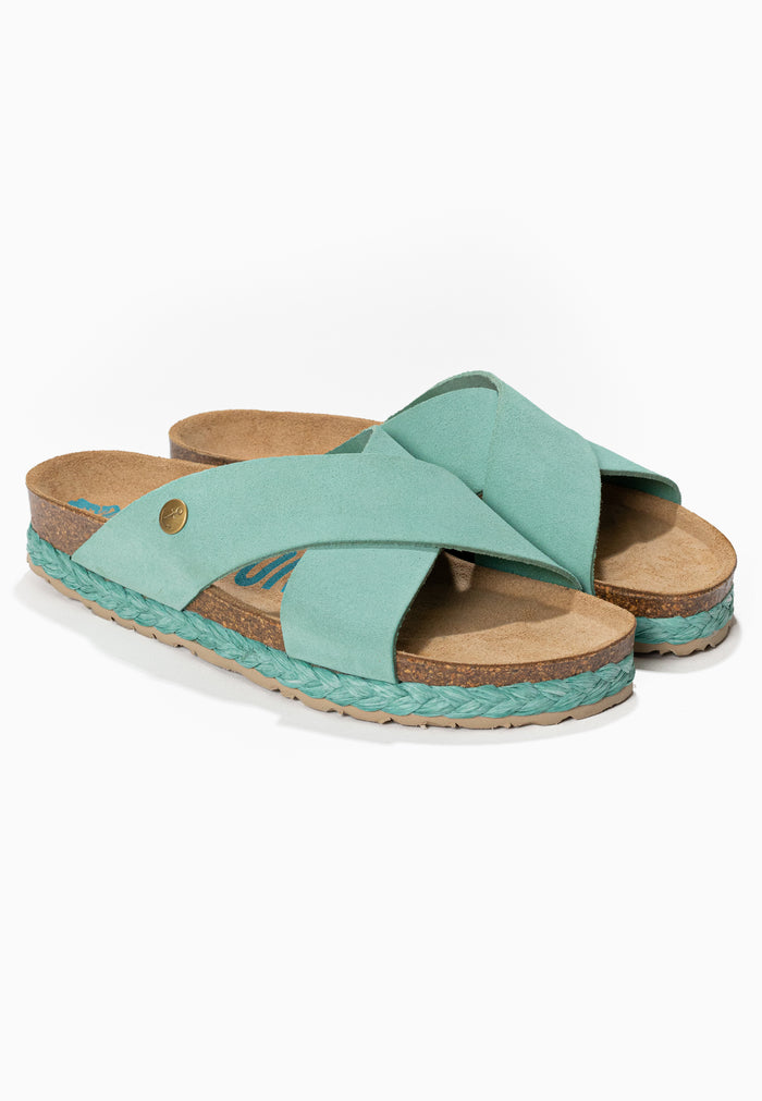 bayton Sandales 2 Brides Burgos Turquoise en Cuir Suédé Bayton femme