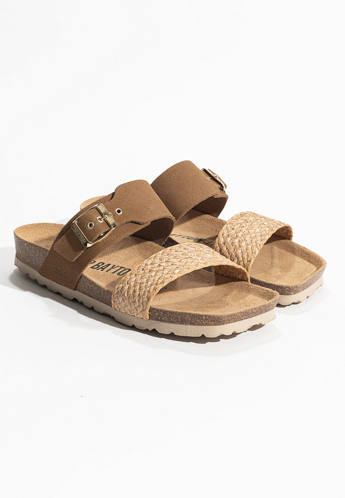 Bayton Sandales 2 Brides Carina Camel En Cuir Suédé Bayton Femme