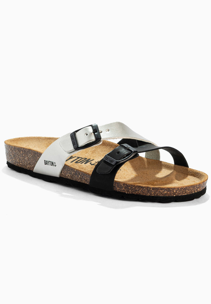 Bayton Sandales 2 Brides Cleo Noir Et Argentées Bayton Femme