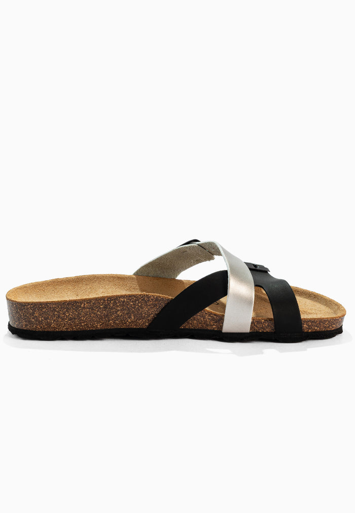 Bayton Sandales 2 Brides Cleo Noir Et Argentées Bayton Femme