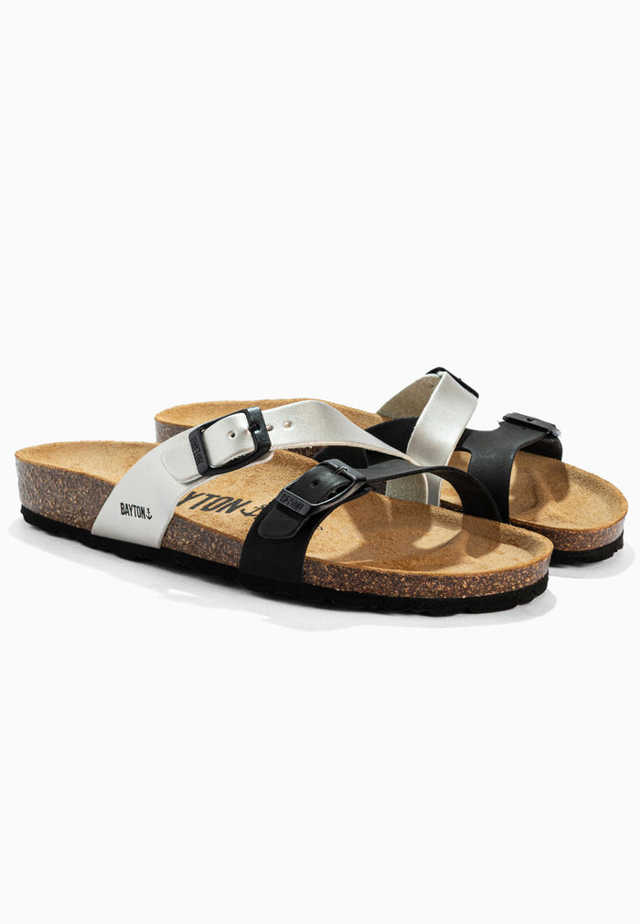 bayton Sandales 2 Brides Cleo Noir Et Argentées Bayton femme