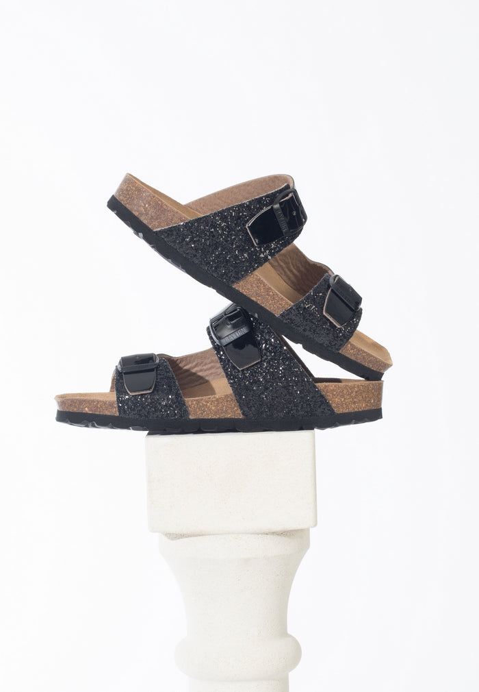 Bayton Sandales 2 Brides Ilithyie Noir Et Paillettes Bayton Femme