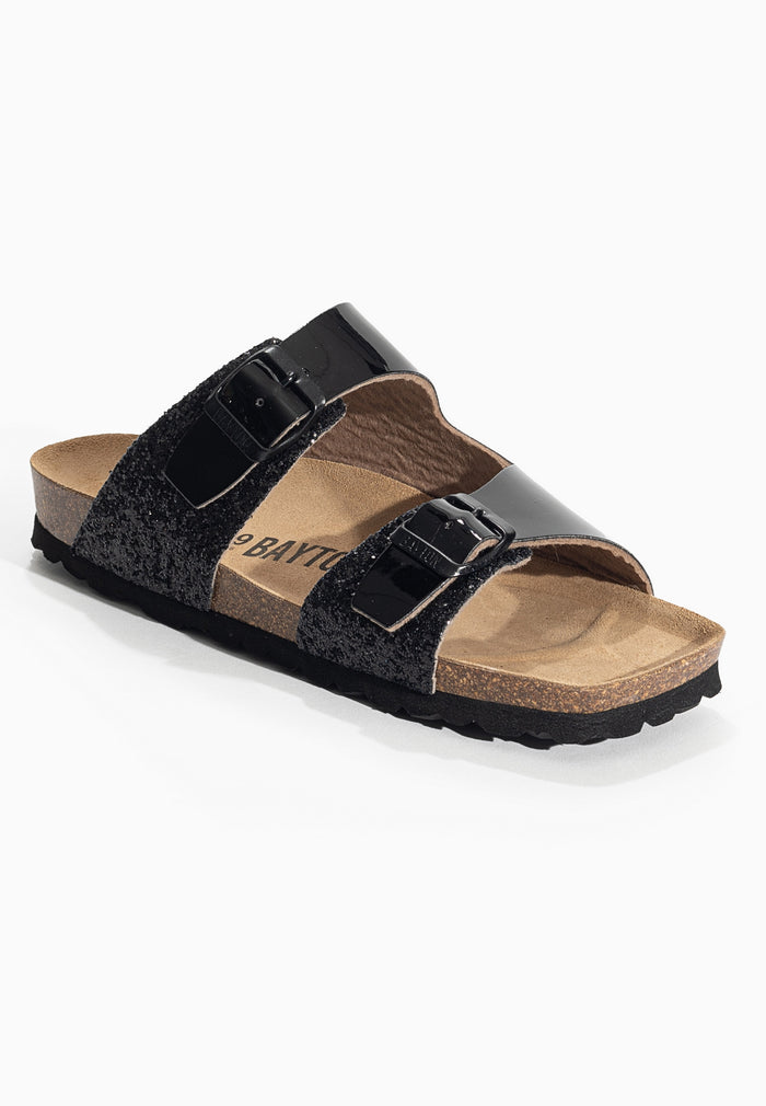 Bayton Sandales 2 Brides Ilithyie Noir Et Paillettes Bayton Femme