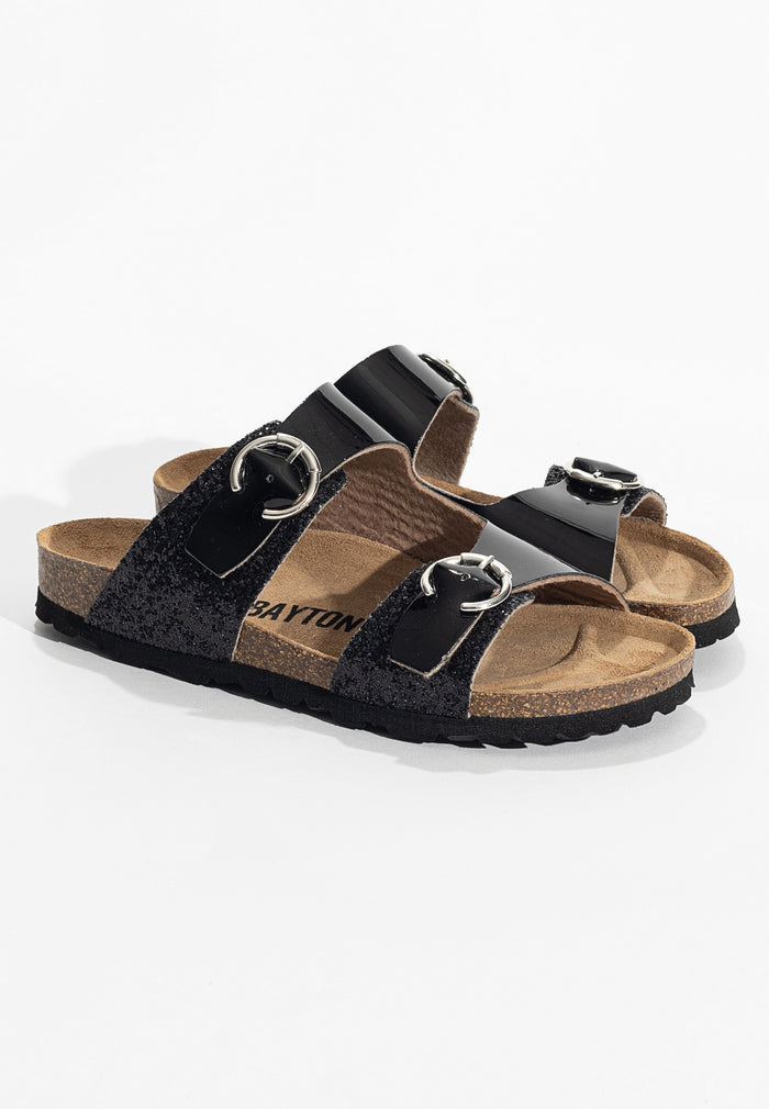 Bayton Sandales 2 Brides Ilithyie Noir Et Paillettes Bayton Femme