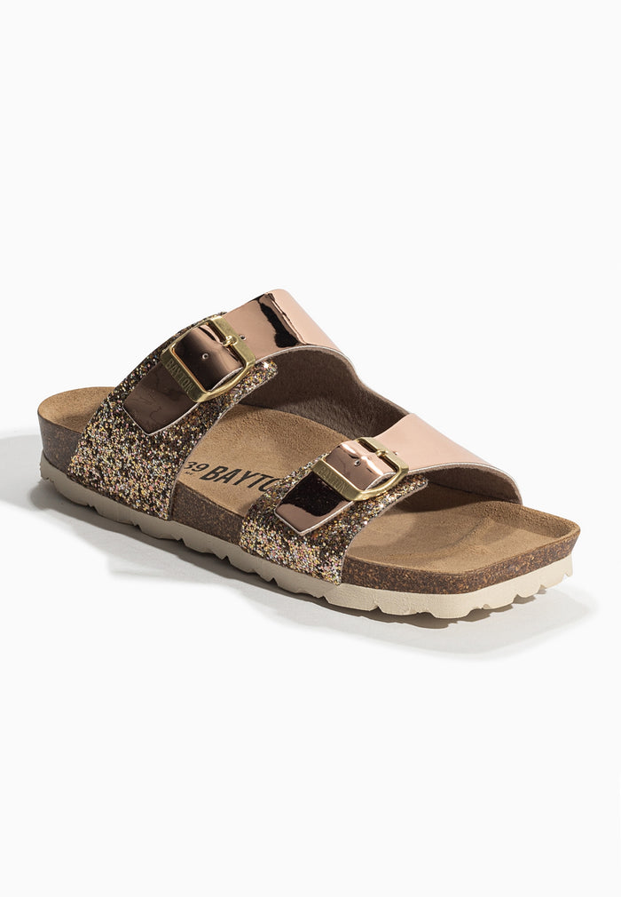 Bayton Sandales 2 Brides Ilithyie Rose Gold Et Paillettes Bayton Femme