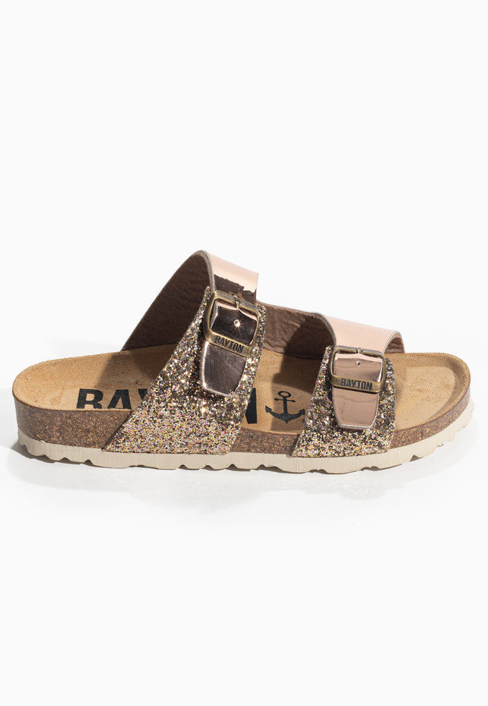 Bayton Sandales 2 Brides Ilithyie Rose Gold Et Paillettes Bayton Femme