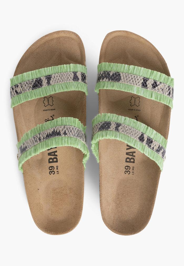 Bayton Sandales 2 Brides Rozen Rafia Vert Et Blanc Casse Bayton Femme