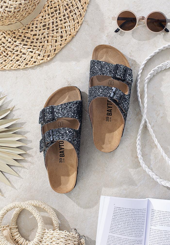 bayton Sandales 2 Brides Tracy Anthracite pailleté Bayton femme