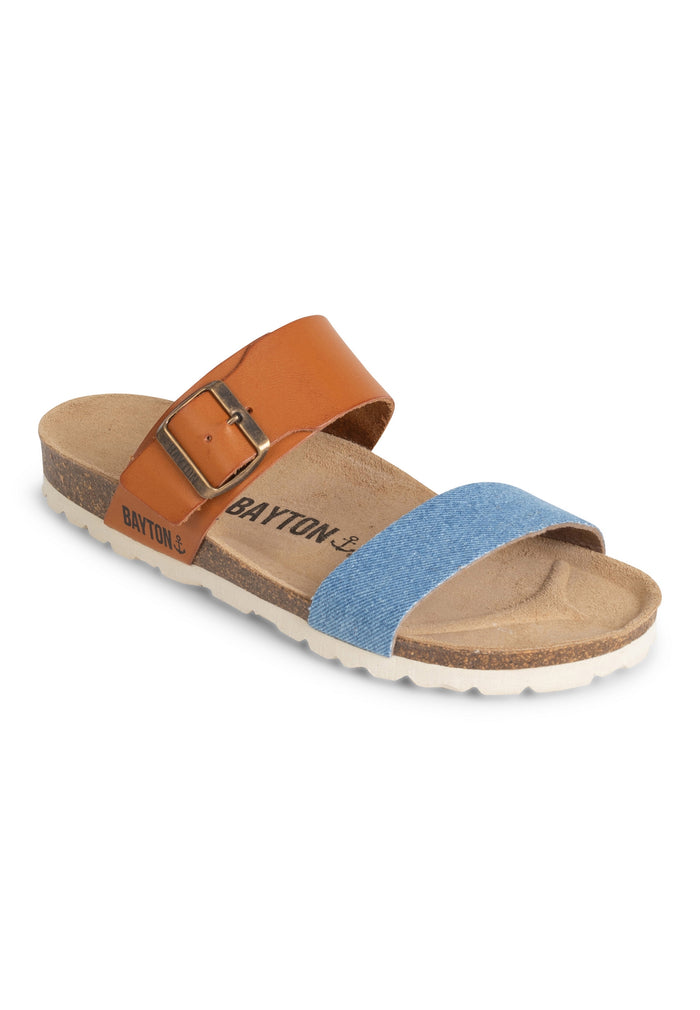 Bayton Sandales 2 Brides Valence Bleu Clair Denim Et Camel Bayton Femme