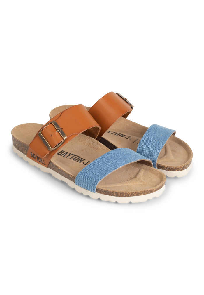 Bayton Sandales 2 Brides Valence Bleu Clair Denim Et Camel Bayton Femme