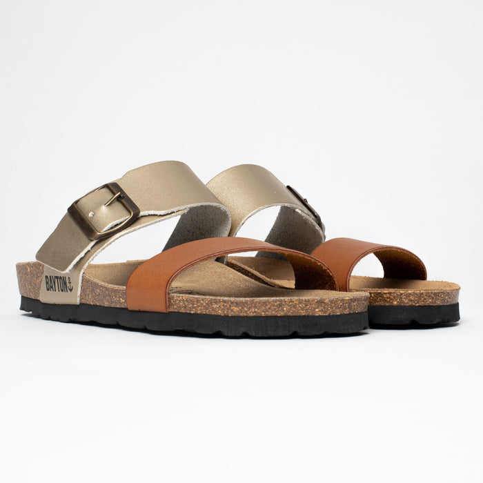 Bayton Sandales 2 Brides Valence Camel Et Platinium Bayton Femme