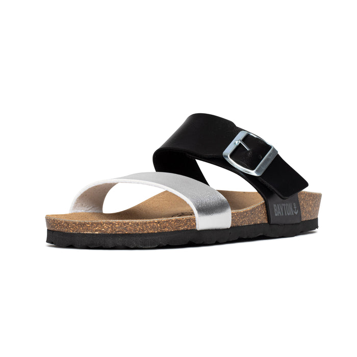 Bayton Sandales 2 Brides Valence Noir Et Argentées Bayton Femme