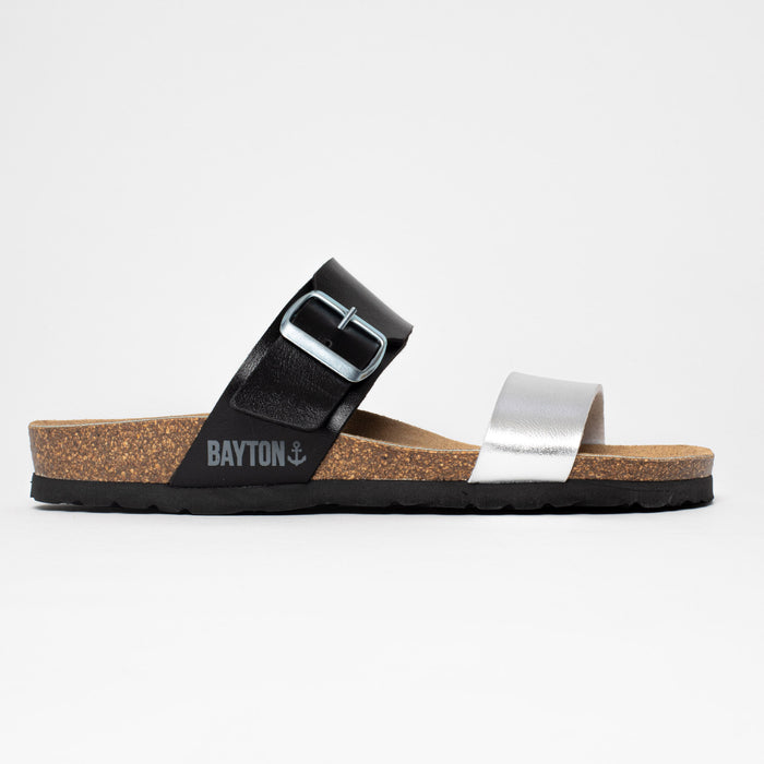 Bayton Sandales 2 Brides Valence Noir Et Argentées Bayton Femme