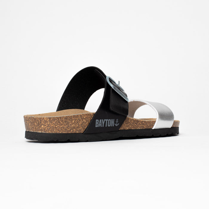 Bayton Sandales 2 Brides Valence Noir Et Argentées Bayton Femme