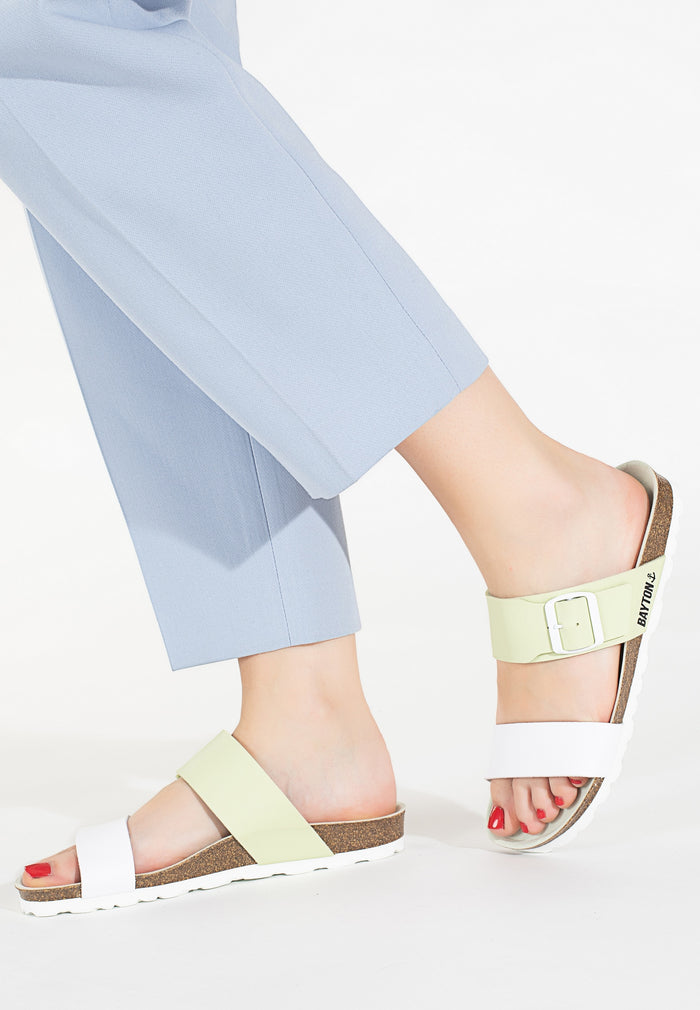 Bayton Sandales 2 Brides Valence Vert Pâle Et Blanc Bayton Femme