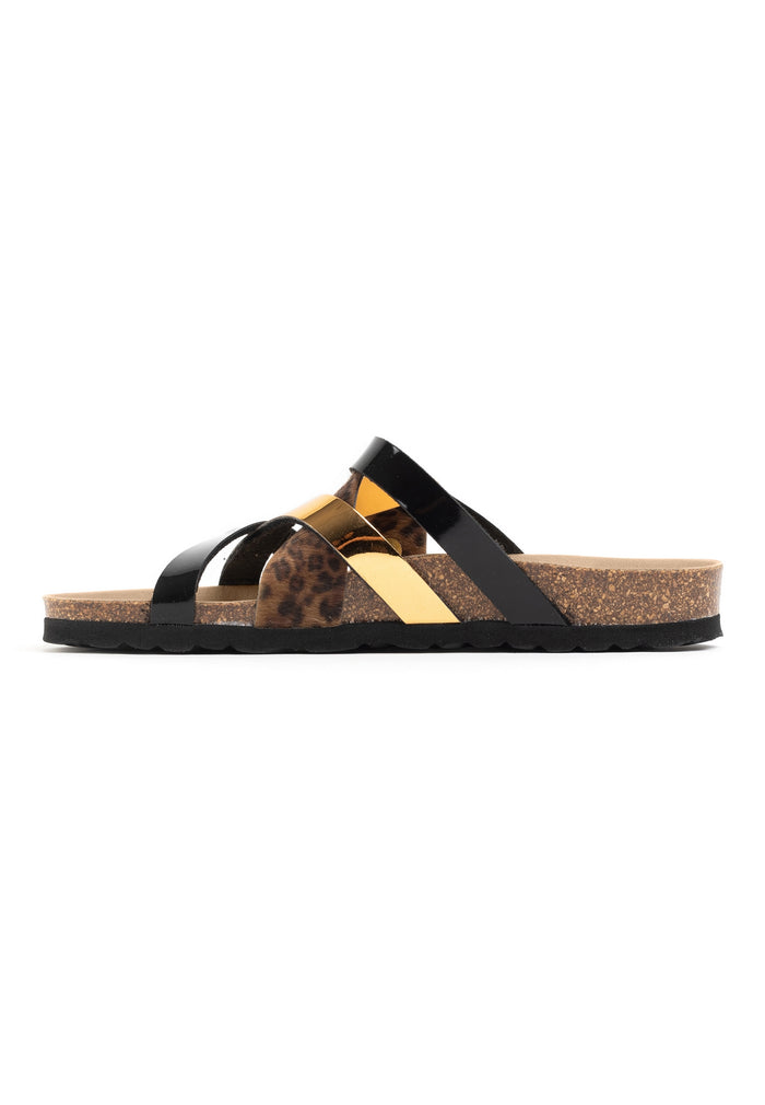 Bayton Sandales Batz Noir Et Dorées Et Leopard Multi-Brides Bayton Femme