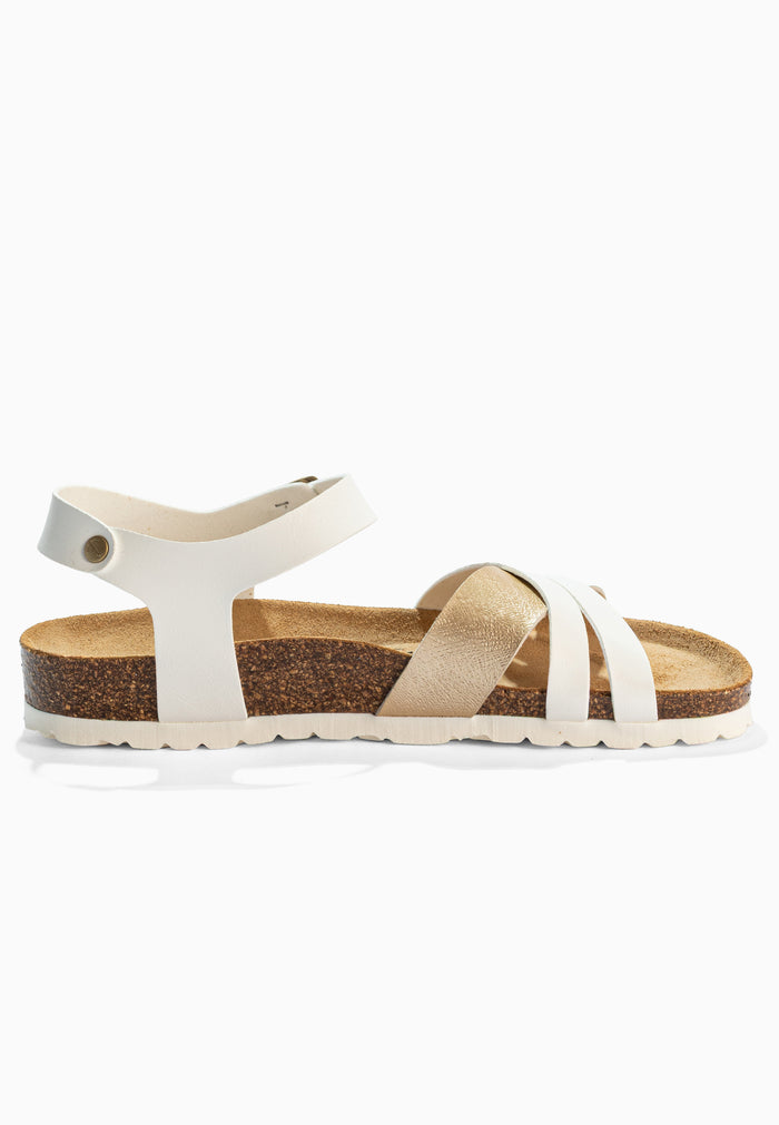 Bayton Sandales Denia Blanc Et Dorées Multi-Brides Bayton Femme