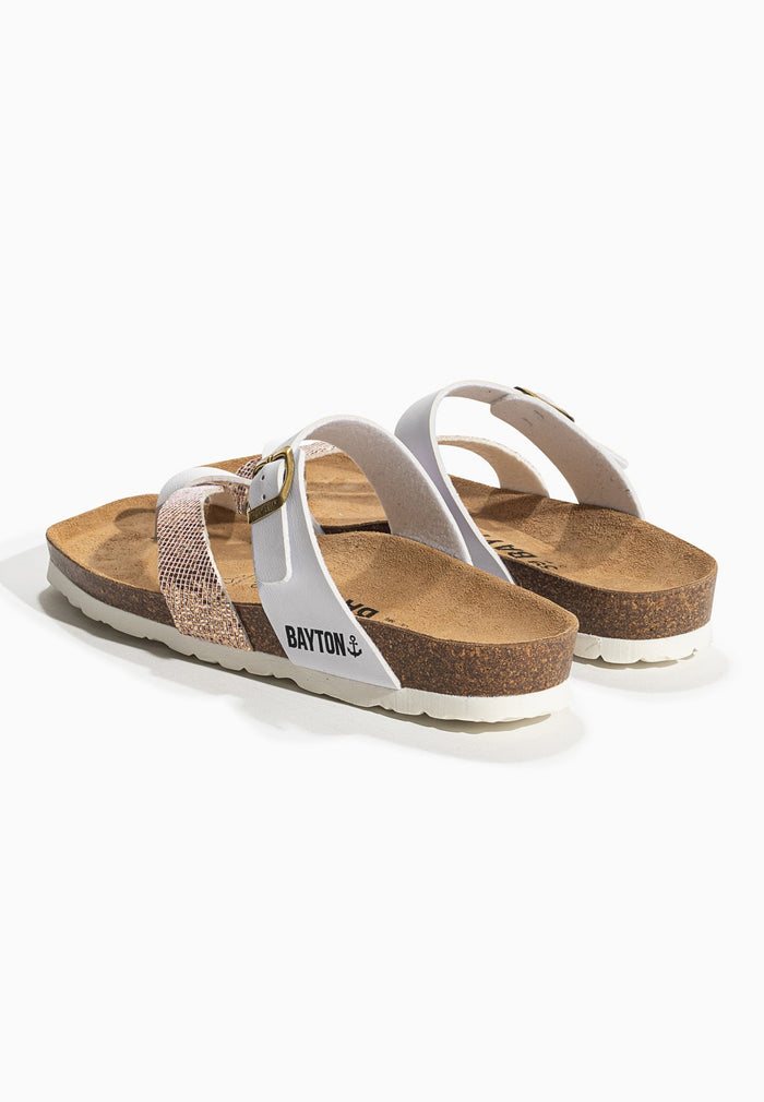 Bayton Sandales Diane Blanc Et Rose Gold Pailleté à Entre-Doigts Bayton Femme