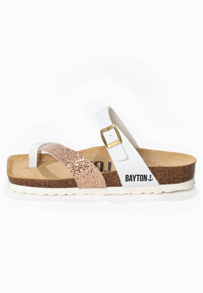 Bayton Sandales Diane Blanc Et Rose Gold Pailletées à Entre-Doigts Bayton Femme
