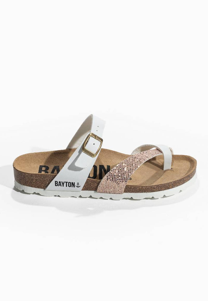 Bayton Sandales Diane Blanc Et Rose Gold Pailletées à Entre-Doigts Bayton Femme