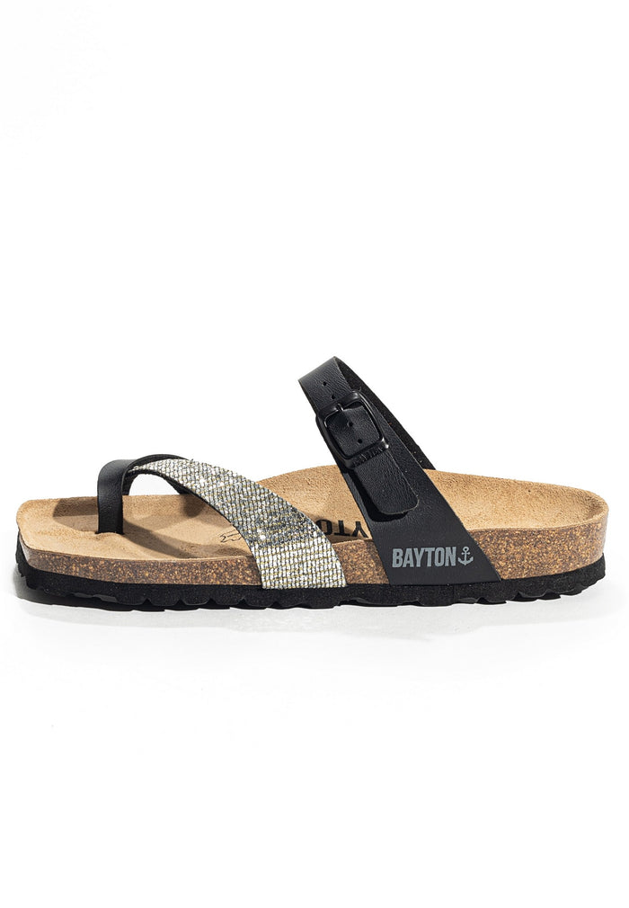 Bayton Sandales Diane Noir Et Argent Pailleté à Entre-Doigts Bayton Femme