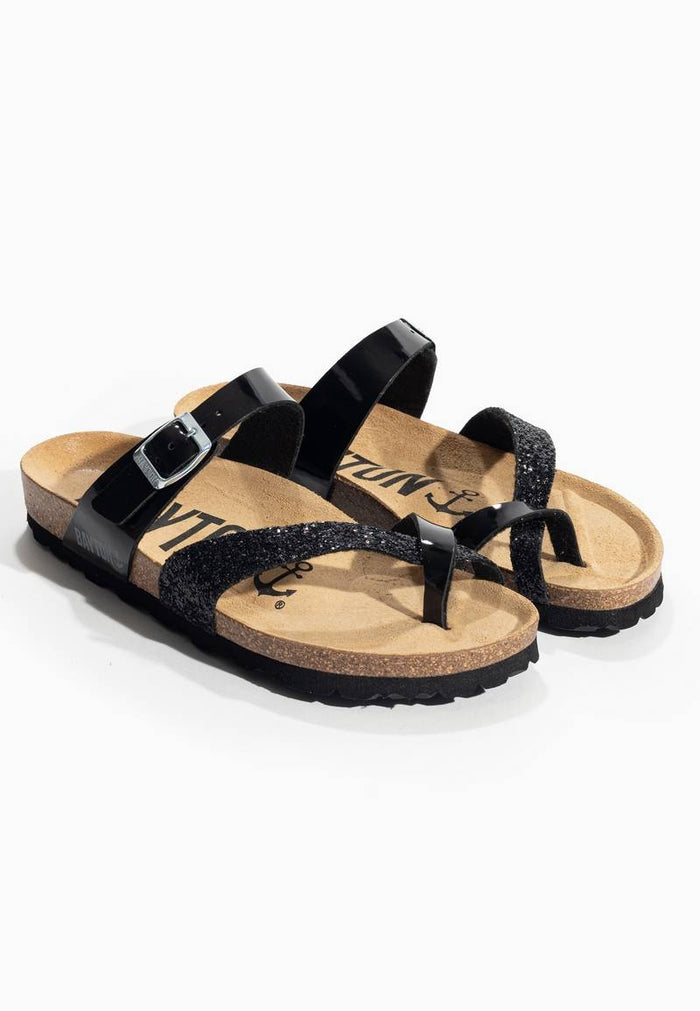 Bayton Sandales Diane Noir Et Paillettes à Entre-Doigts Bayton Femme