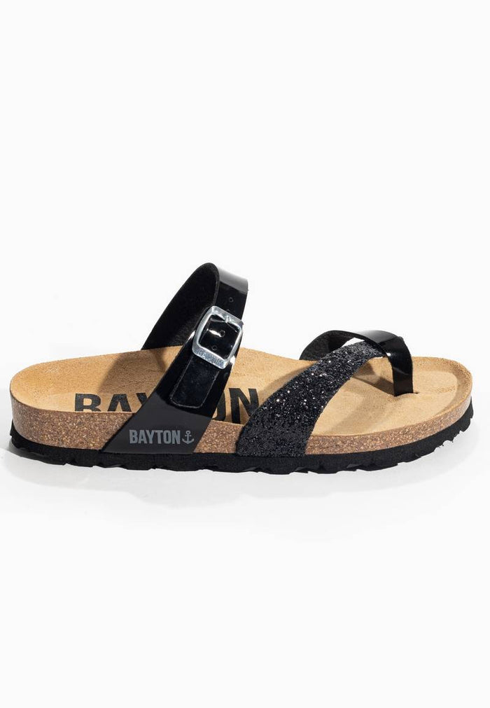 Bayton Sandales Diane Noir Et Paillettes à Entre-Doigts Bayton Femme