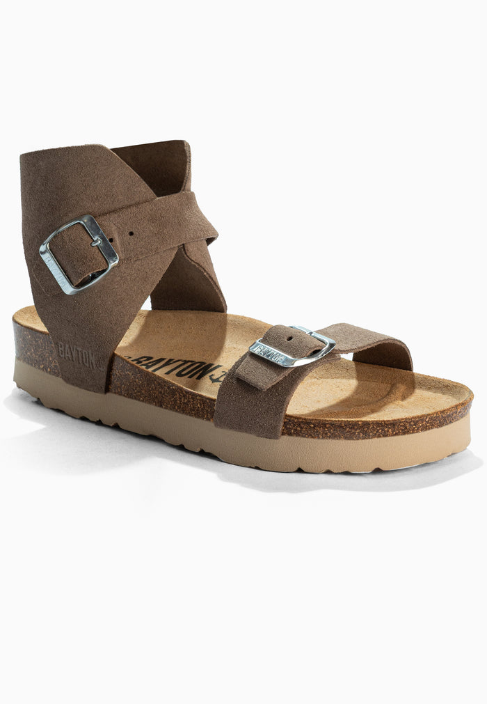 Bayton Sandales Dubbo à Plateforme Taupe En Cuir Suédé Multi-Brides Bayton Femme