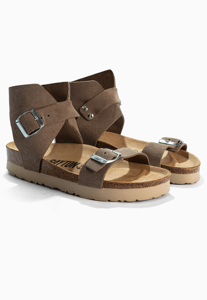 Bayton Sandales Dubbo à Plateforme Taupe En Cuir Suédé Multi-Brides Bayton Femme