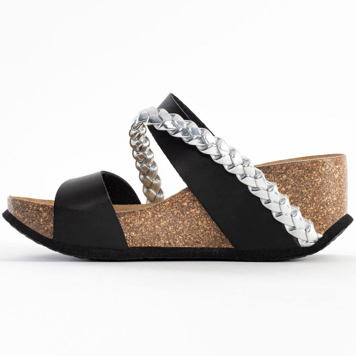 Bayton Sandales Faro Noir Et Argentées Compensées Et Semi-compensées Bayton Femme