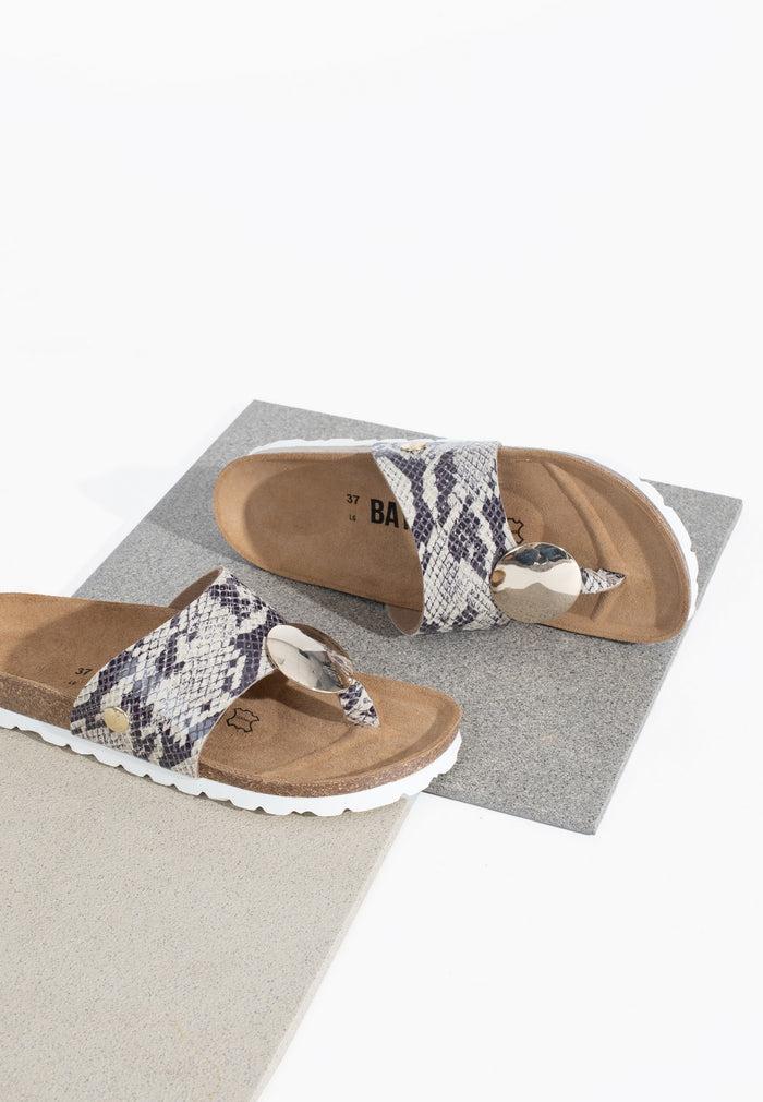 Bayton Sandales Galante 1 Bride Beige Et Python à Entre-Doigts Bayton Femme