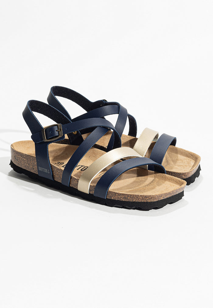 Bayton Sandales Gerone Bleu Marine Et Doré Multi-Brides Bayton Femme