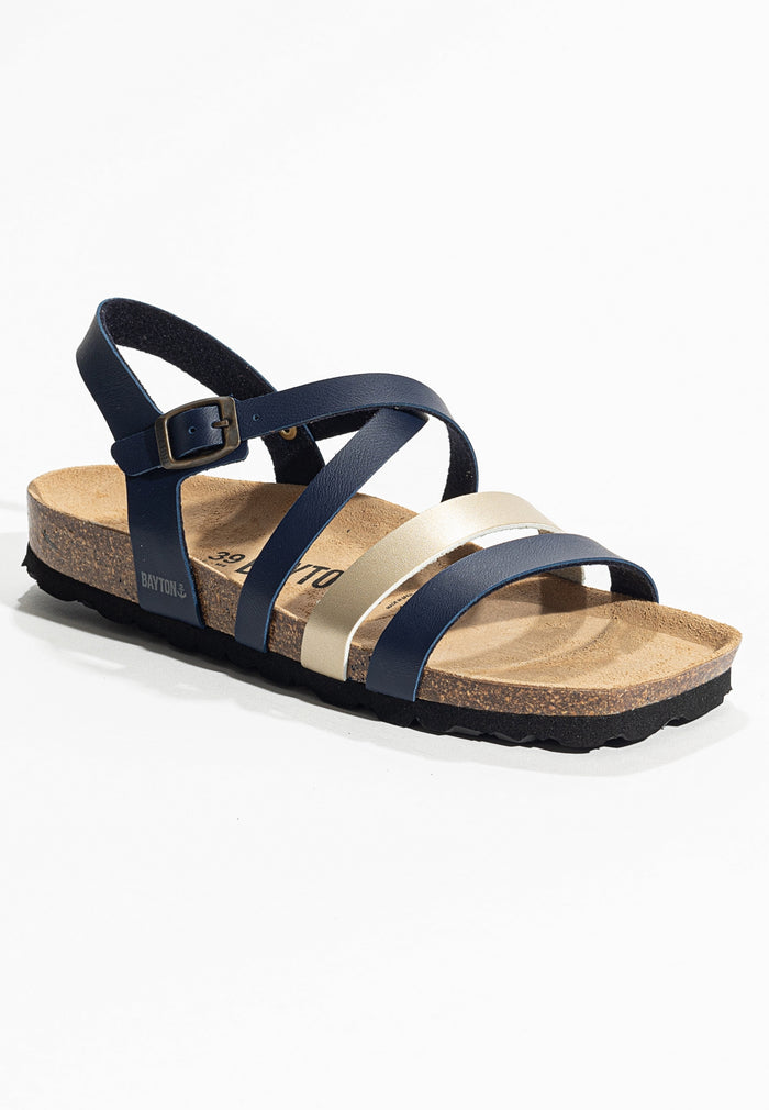 Bayton Sandales Gerone Bleu Marine Et Doré Multi-Brides Bayton Femme